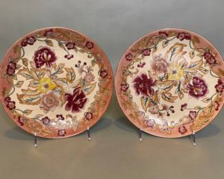 Pair Of Chinese Style Floral Decorated Accent Plates
