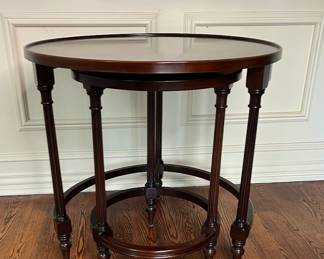 Sherill Occasional Transitional Style Round Mahogany Nesting Tables With Star Inlaid Top