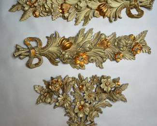 Floral And Foliate Green And Gilt Accented Wall Medallions
