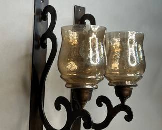 Two Wall Sconces With Scroll Detail