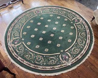 Round Rug With Green Ground And Floral Border
