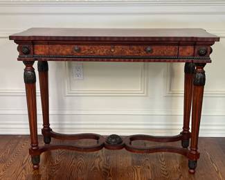 Transitional Style Console Table With Painted Neoclassical Decoration And Wood Floral Mounts