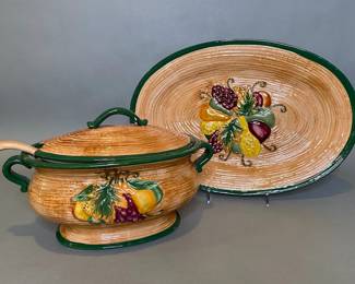 Cooks Club Painted Fruit Platter And Soup Tureen