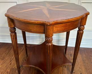 Hexagonal Shaped Side Table With Star Inlayed Top And Under Shelf