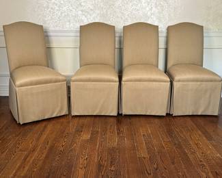 Set Of Four Upholstered Skirted Parsons Dining Side Chairs With Nail Head Accents