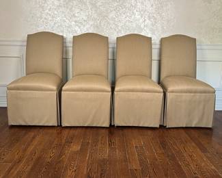 Set Of Four Upholstered Skirted Parsons Dining Side Chairs With Nail Head Accents