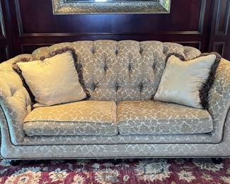 Custom Upholstered Gold Chenille Tufted Sofa