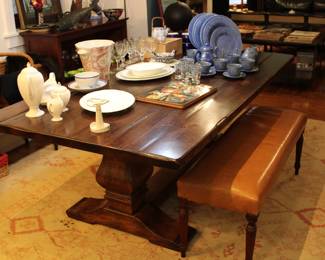 Vintage Ralph Lauren trestle table, measuring 7' long x 44" wide x 29 1/2" height