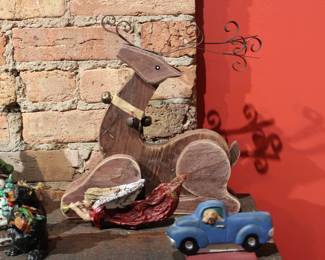 Vintage wooden reindeer Christmas decoration