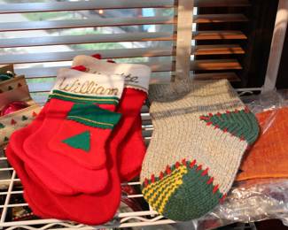 Classic red felt Christmas stockings and a knit stocking