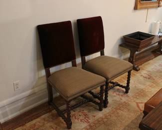 Another view of pair of unsigned Ralph Lauren style dining chairs with barley twist legs