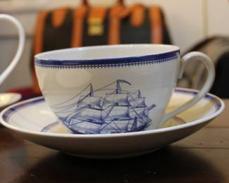 Spode Trade Winds blue and white tea cup and saucer