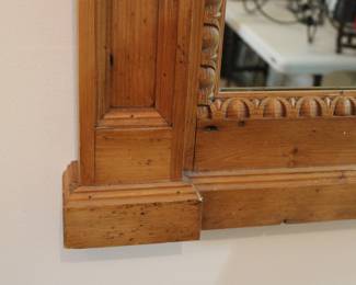 Bottom left corner detail of lovely square pine framed mirror