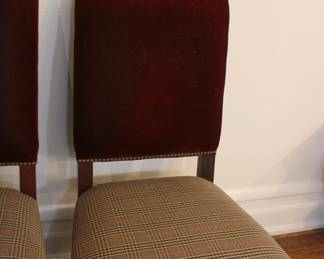 Backrest detail of pair of unsigned Ralph Lauren style dining chairs with barley twist legs