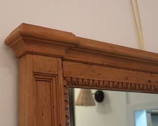 Top left corner detail of lovely square pine framed mirror