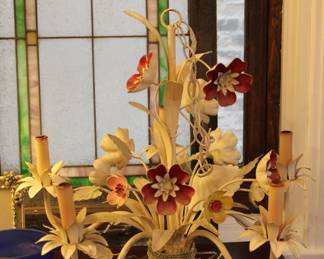 Vintage Italian Tole five-light chandelier with flowers