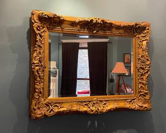 Massive Antique English Carved and Gilded Beveled Mirror