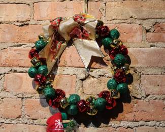 Red, green, and gold Jingle Bells wreath