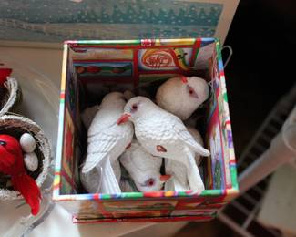 Six white dove Christmas ornaments