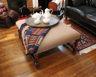 Signed Ralph Lauren ottoman shown with Pendleton Harding Pattern Chief Joseph reversible wool blanket and Aynsley Orient tea set