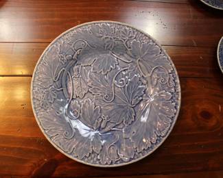 Pattern detail of Bordallo Pinheiro Vine Blue dinnerware set, made in Portugal