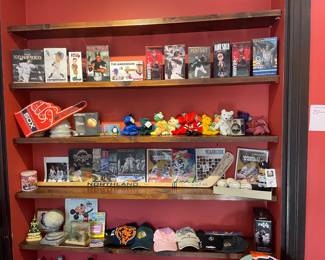 Wall of vintage Chicago sports memorabilia