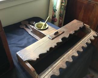 I love this piece! Wall cabinet and shelving with holders for the mortar and pestle