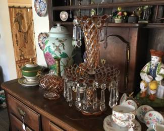 Baccarat epergne  and lidded candy dish. The epergne does have a minor repair 