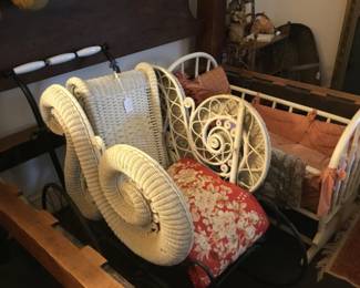 Vintage English wicker pram and cradle