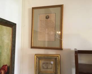 Framed 18th Century French currency