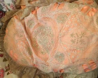 A pair of the most gorgeous satin with handmade lace pillows in lovely condition