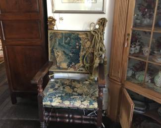 Throne chair with 18th Century Aubusson tapestry upholstery