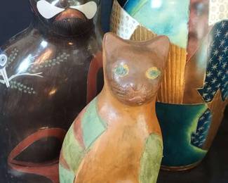 Handcrafted Cat Sculptures And Large Vase