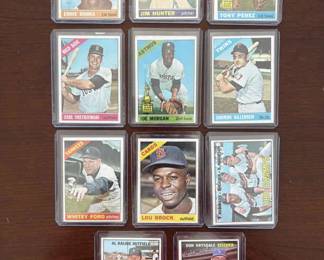 1966 7 Topps Baseball Cards. Ernie Banks, Perez and Morgan AS rookie, Yaz, Drysdale and more