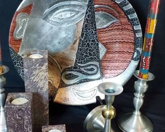 Eclectic Decor Includes Pewter Candle Holders