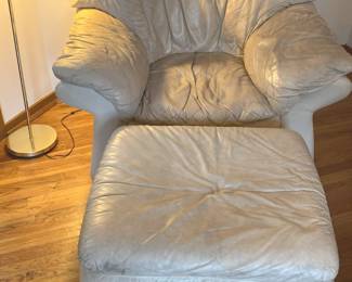 Tan Faux Leather Chair And Ottoman Made in Italy