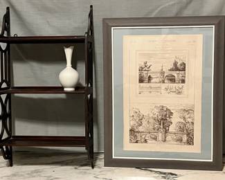 3Tier Vintage Ferguson Wall Shelf  19thC. French Architectural Poster