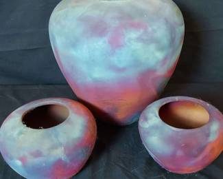 Les Mitchell Raku Art Pottery Vases