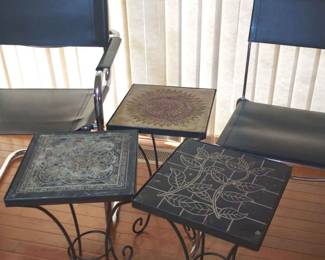 Modern Chrome And Faux Leather Chairs With Accent Tables