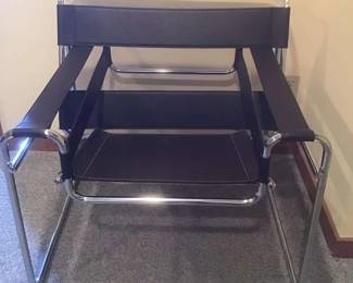  04 Wassily Style, Brown Leather Armchair Chrome Frame