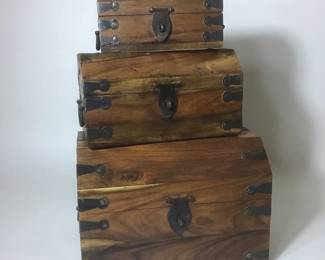 Three piece small wooden chest set
