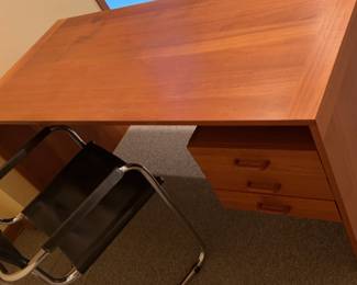 Danish Wood Desk Leather Chair 