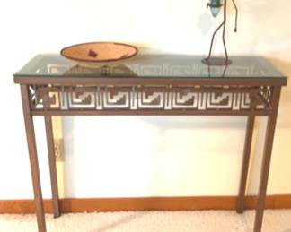 Contemporary Metal Console Table With Glass Top
