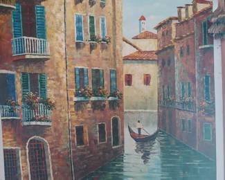 Large Unframed oil on canvas 'Canal Scene'