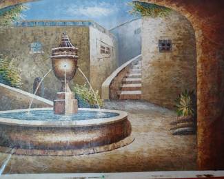 Large Unframed oil on canvas 'Fountain'