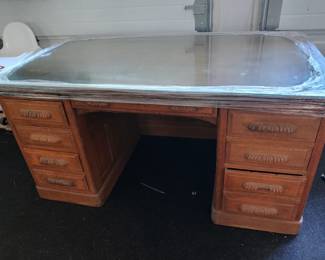 Large glass top wood desk