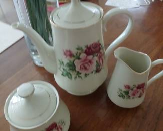 12 place setting set 'Formalities' dishes by Baum Bros. plates/cups/saucers/salad plates/soup bowls/coffee pot/cream & sugar/platter & 2 serving bowls