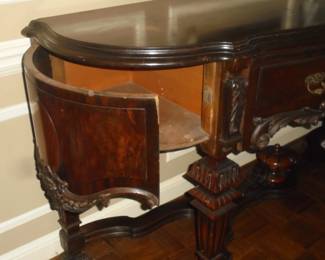 Antique mahogany china buffet w/concave doors on each end 78"W x 25" D x 39"T