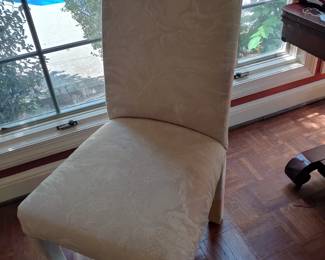 1 of 2 matching white brocade chairs
