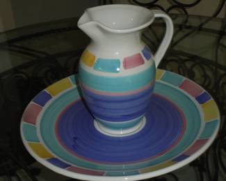 Italian hand painted pitcher & matching platter